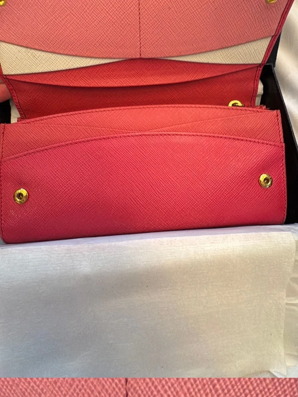 Prada Pink Saffiano Leather Continental Wallet with Gold Logo
